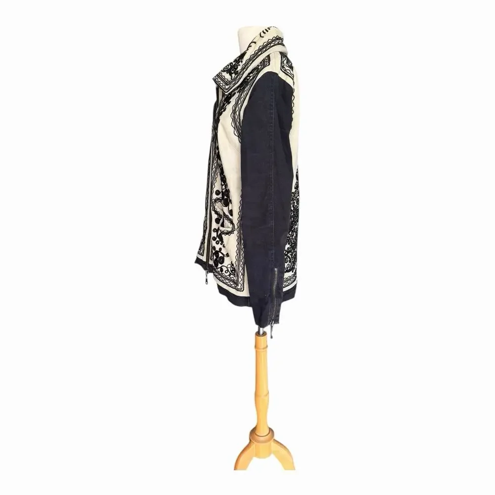 Free People Stitched Quills Embroidered Cream Black Jacket Boho Small Western